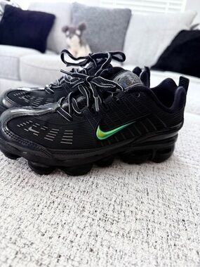 Nike women’s Black Athletic Shoes with Iridescent Green/Blue Swoosh